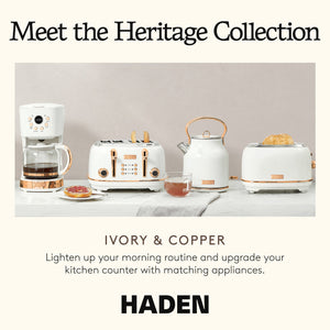 Haden Coffee Machine, 12 Cup Programmable Drip Coffee Maker, Ivory & Copper