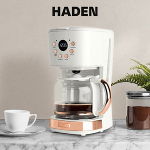 Haden Coffee Machine, 12 Cup Programmable Drip Coffee Maker, Ivory & Copper