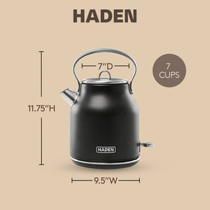 Haden Heritage 1.7 Liter Stainless Steel Electric Water Kettle, Black & Chrome
