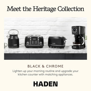 Haden Heritage 1.7 Liter Stainless Steel Electric Water Kettle, Black & Chrome