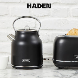 Haden Heritage 1.7 Liter Stainless Steel Electric Water Kettle, Black & Chrome