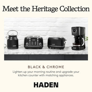 Haden Heritage 2 Slice Wide Slot Stainless Steel Toaster, Black & Chrome