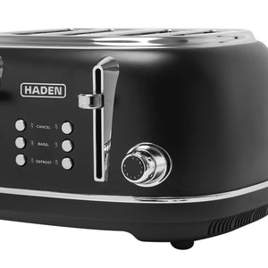 Haden Heritage 4 Slice Wide Slot Stainless Steel Toaster, Black & Chrome