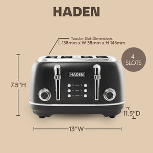 Haden Heritage 4 Slice Wide Slot Stainless Steel Toaster, Black & Chrome
