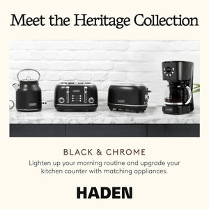 Haden Heritage 4 Slice Wide Slot Stainless Steel Toaster, Black & Chrome