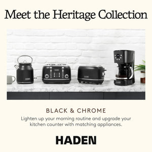 Haden Coffee Machine, 12 Cup Programmable Drip Coffee Maker, Black & Chrome
