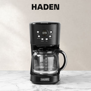 Haden Coffee Machine, 12 Cup Programmable Drip Coffee Maker, Black & Chrome