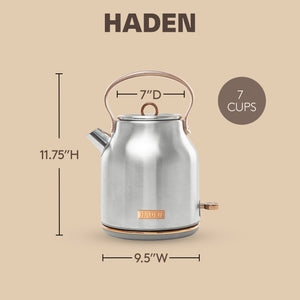 Haden Heritage 1.7 Liter Stainless Steel Electric Water Kettle, Steel & Copper