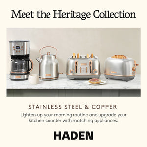 Haden Heritage 1.7 Liter Stainless Steel Electric Water Kettle, Steel & Copper