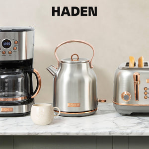Haden Heritage 1.7 Liter Stainless Steel Electric Water Kettle, Steel & Copper