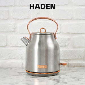 Haden Heritage 1.7 Liter Stainless Steel Electric Water Kettle, Steel & Copper