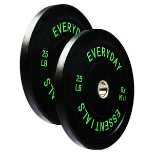 BalanceFrom Everyday Essentials Set of 2 Olympic Bumper Weight Plates, Rubber Weights with Stainless-Steel Hubs, Fits 2-Inch Barbell Bars, Black