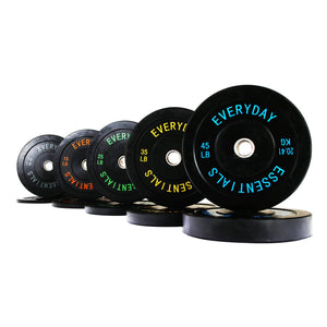 BalanceFrom Everyday Essentials Set of 2 Olympic Bumper Weight Plates, Rubber Weights with Stainless-Steel Hubs, Fits 2-Inch Barbell Bars, Black