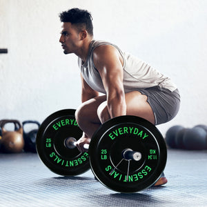 BalanceFrom Everyday Essentials Set of 2 Olympic Bumper Weight Plates, Rubber Weights with Stainless-Steel Hubs, Fits 2-Inch Barbell Bars, Black