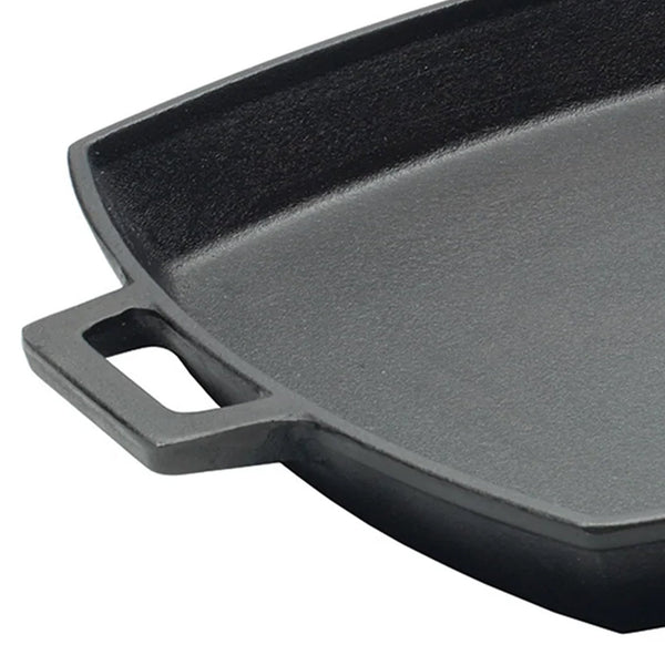 Bayou Classic 12 x 14 Inch Cast Iron Shallow Pan with Wide Loop Handles, Black