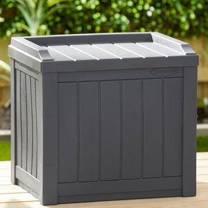 Suncast 22 Gallon Outdoor Patio Small Deck Box with Storage Seat, Cyberspace - TRAPSKI