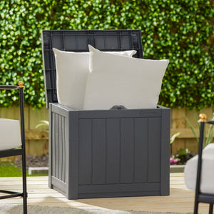 Suncast 22 Gallon Outdoor Patio Small Deck Box with Storage Seat, Cyberspace - TRAPSKI
