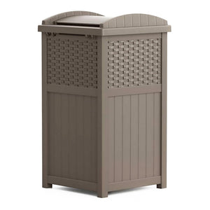 Suncast Wicker Plastic Hideaway Trash Can with Latching Lid, Dark Taupe (3 Pack)
