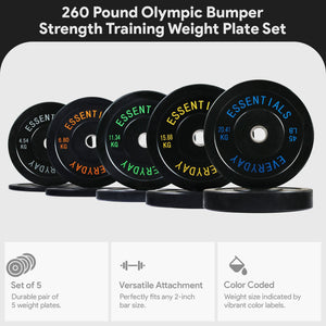 BalanceFrom Fitness 260 Pound Olympic Bumper Strength Training Weight Plate Set