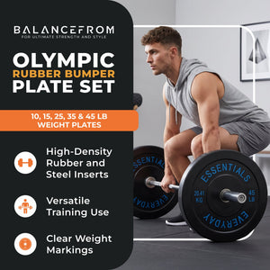 BalanceFrom Fitness 260 Pound Olympic Bumper Strength Training Weight Plate Set