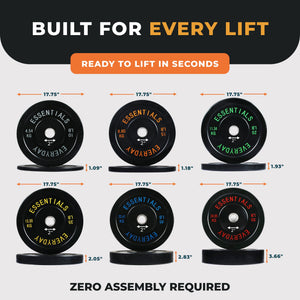 BalanceFrom Fitness 370 Pound Olympic Bumper Strength Training Weight Plate Set
