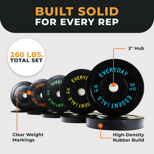 BalanceFrom Fitness 260 Pound Olympic Bumper Strength Training Weight Plate Set
