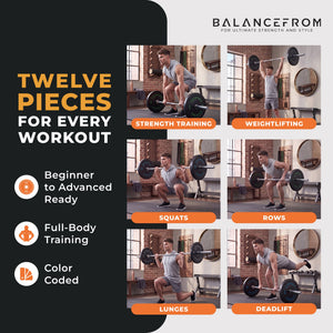BalanceFrom Fitness 370 Pound Olympic Bumper Strength Training Weight Plate Set