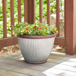 Southern Patio Westlake Collection 15" Rustic Round Pleated Planter, Silver