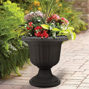 Southern Patio 19 Inch Round Outdoor Utopian Urn for Large Sized Plants, Black