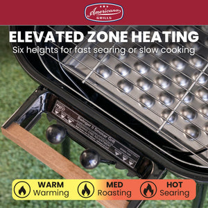 MECO Americana Swinger Wheeled Charcoal Grill, Side Tables & Bottom Shelf, Black