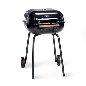 MECO Americana Swinger Wheeled Charcoal Grill, Side Tables & Bottom Shelf, Black