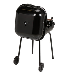 MECO Americana Swinger Wheeled Charcoal Grill, Side Tables & Bottom Shelf, Black