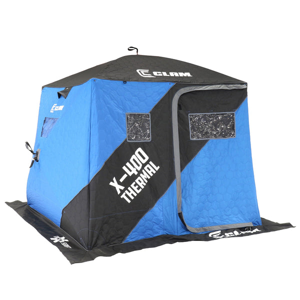 CLAM X-400 Portable 8 Ft 4 Person Pop Up Ice Fishing Thermal Hub Shelter Tent