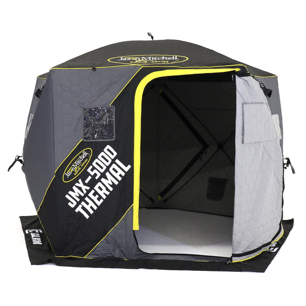 CLAM Jason Mitchell X5000 Portable 9 Ft 6 Person Ice Fishing Thermal Hub Shelter