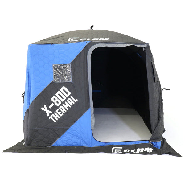 CLAM X-800 Portable 15'x8' 7 Person Pop Up Ice Fishing Thermal Hub Shelter Tent