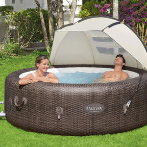 Bestway SaluSpa Sun Shade Canopy w/ Santorini SaluSpa Inflatable Outdoor Hot Tub - TRAPSKI