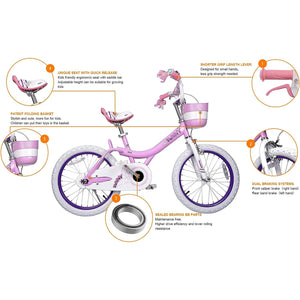 RoyalBaby Bunny 18" Kids Bike with Kickstand, Dual Brakes, Basket & Bell, Pink