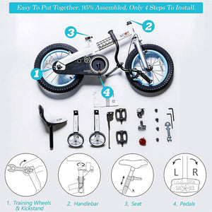 RoyalBaby Buttons 16 Inch Kids Bike with Kickstand and Training Wheels, Blue