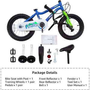 RoyalBaby Chipmunk 14" Toddler Kids Bike with Training Wheels & Bell, Blue