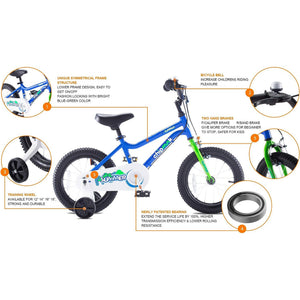 RoyalBaby Chipmunk 14" Toddler Kids Bike with Training Wheels & Bell, Blue - TRAPSKI