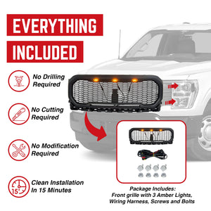 AMERICAN MODIFIED Raptor Style Front Grille w/Lights for 2021-2023 Ford F150