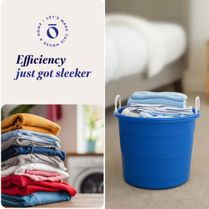 Homz 18 Gal Plastic Open Storage Round Utility Tub with Handles, Blue (3 Pack)