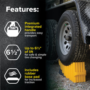 Camco Curved Trailer Aid with Chock & Pad, 6.5" Lift for Tandem Trailer, Yellow