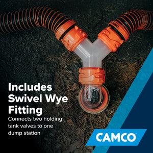 Camco RhinoEXTREME 20 Ft Sewer Hose Kit with 360 Degree Clear Swivel Wye Fitting
