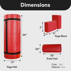 BalanceFrom Fitness 71"x24" Anti Tear Yoga Mat w/Strap, Knee Pad & Blocks, Red - TRAPSKI
