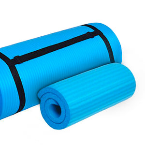 BalanceFrom Yoga Mat with Knee Pad, Yoga Blocks, Carrying Strap, and Extra 1-Inch Foam, Exercise Mat for Gym or Home Workout, 71" x 24", Blue