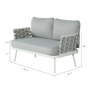Mariano Steel Loveseat and Table, Off White & Grey