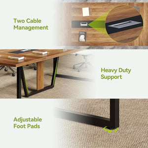 Conference Table For 8 - 10 People With Cable Management - Brown / Black