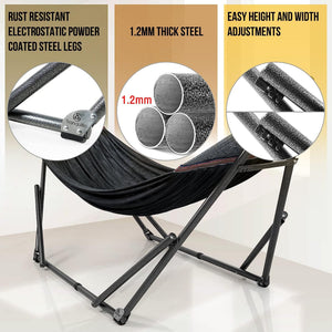 Tranquillo Universal 106.5" Double Hammock with Adjustable Stand and Bag, Black - TRAPSKI
