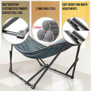 Tranquillo Universal 106.5" Double Hammock with Adjustable Stand and Bag, Gray